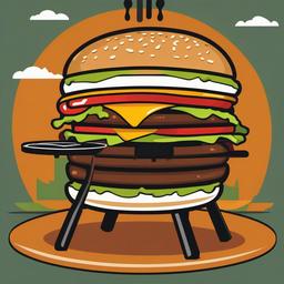 Hamburger clipart - hamburger being grilled on a BBQ  color,minimalist,vector clipart