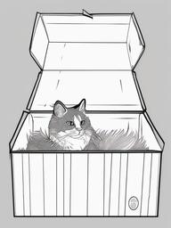 Cat in a Box Coloring Pages - Curious Cat Exploring a Cardboard Box  minimal black outline printable sheet, coloring page