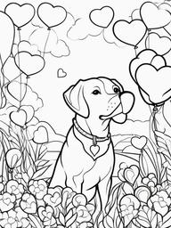 Dog and Heart Balloons Coloring Pages - Sweet Dog with Floating Hearts  minimal black outline printable sheet, coloring page