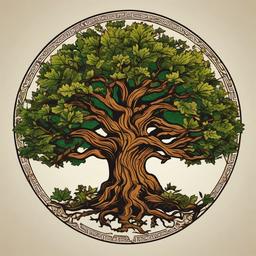 ancient oak tattoo  simple vector color tattoo