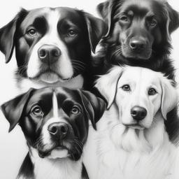 pencil drawing of dogs  minimal rough sketch scribbles,doodles,black and white