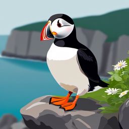 Cute Puffin on a Rocky Cliff  clipart, simple