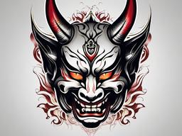 hannya mask tattoo color  simple color tattoo,white background,minimal