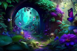 wizard's enchanting garden filled with magical creatures and sentient plants. 