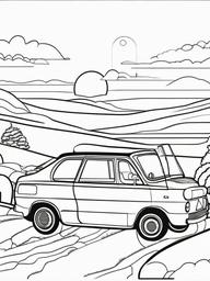 Car and Sunshine Coloring Pages - Joyful Day Driving in the Sun  minimal black outline printable sheet, coloring page