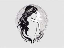 Aphrodite's silhouette tattoo. Goddess in shadows.  color tattoo minimalist white background