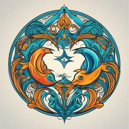 aquarius and pisces combined tattoo  simple vector color tattoo