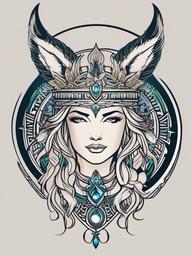 Artemis Goddess Tattoo-Intricate and artistic tattoo featuring Artemis, the Greek goddess of the hunt and wilderness.  simple color vector tattoo