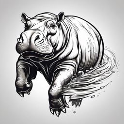 Hippopotamus Tattoo - Powerful hippopotamus emerging from the water  few color tattoo design, simple line art, design clean white background