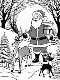 Santa And Reindeer Pictures To Color  outling,coloring pages,black and whit