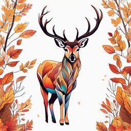 Deer in Autumn Foliage - Capture the beauty of autumn with a tattoo featuring a deer gracefully navigating through colorful foliage.  outline color tattoo,minimal,white background