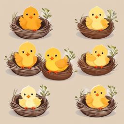 Chick clipart - Baby chicks in a cozy nest, ,vector color clipart,minimal