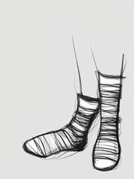 drawing of feet in socks  minimal rough sketch scribbles,doodles,black and white