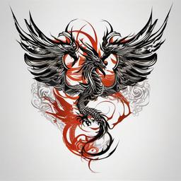 Dragon Hawk Tattoo - A tattoo incorporating both dragon and hawk elements in the design.  simple color tattoo,minimalist,white background