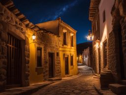 real de catorce - illustrate the enchanting night view of real de catorce, a ghost town turned charming village, with its cobblestone streets, old churches, and celestial skies. 