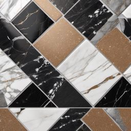 Marble and porcelain terrazzo tile pattern top view, product photoshoot realistic background, hyper detail, high resolution