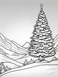 Christmas Tree in Winter Coloring Pages - Decorated Tree in a Snowy Landscape  minimal black outline printable sheet, coloring page