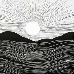 Sun clipart - setting over the horizon  minimal rough sketch scribbles,doodles,black and white