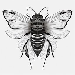 Abstract cicada silhouette design: Whimsical representation of the insect's unique form.  black white tattoo, white background