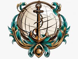 Globe and Anchor Tattoo - A tattoo featuring both a globe and an anchor.  simple color tattoo design,white background