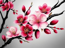 Japanese cherry blossom tattoo, Tattoos featuring the iconic and elegant Japanese cherry blossoms.  vivid colors, white background, tattoo design