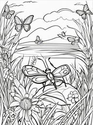 Bug Coloring Pages - Insects enjoying a picnic in the grass  simple coloring pages