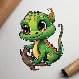 Cute Gecko Tattoo - An adorable and charming gecko tattoo design.  simple color tattoo design,white background