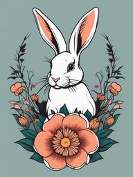 rabbit and flower tattoo  minimalist color tattoo, vector