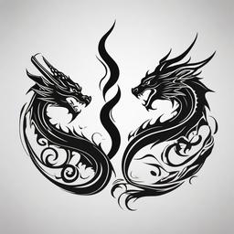 Couple Dragon Tattoos - Matching dragon tattoos for couples with a symbolic touch.  simple color tattoo,minimalist,white background