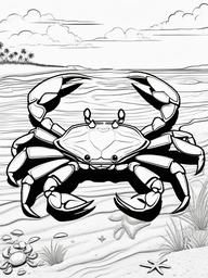 Crab Coloring Pages - Pinching Clawed Beach Dweller  black outline printable sheet, coloring page