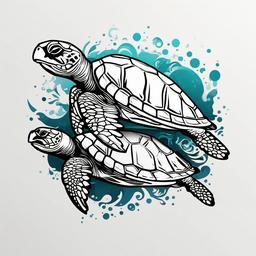 Matching Sea Turtle Tattoos - Symbolize unity, friendship, or shared experiences with matching sea turtle tattoos.  simple color tattoo,minimal vector art,white background