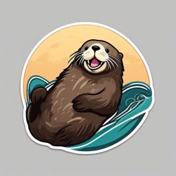 Sea Otter Sticker - A playful sea otter floating on its back, ,vector color sticker art,minimal