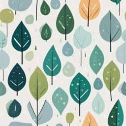 Rain Clipart - Gentle raindrops on the leaves.  color clipart, minimalist, vector art, 