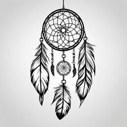 Dream Catcher Feather Tattoo - Tattoo featuring dream catcher and feather elements.  simple vector tattoo,minimalist,white background