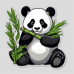 Panda with Bamboo Sticker - A panda munching on a stalk of bamboo. ,vector color sticker art,minimal