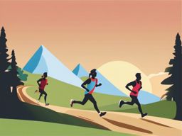 Trail Running Uphill Challenge Clipart - Trail runners facing an uphill challenge.  color vector clipart, minimal style