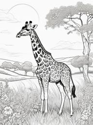 Giraffe Coloring Pages - Giraffe wearing a flower crown in a sunny meadow  simple coloring pages