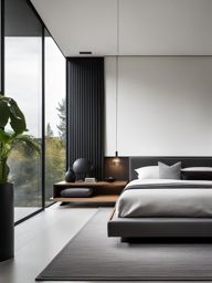 contemporary bedroom with a platform bed and sleek, clean lines. 