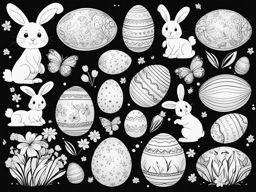 easter clipart black and white - with playful eggs and bunnies. 