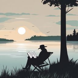 Reading by the Lake clipart - A person peacefully reading a book by the lake., ,vector color clipart,minimal