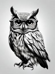 drawing of a wise owl with glasses  minimal rough sketch scribbles,doodles,black and white