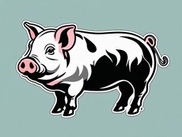 Berkshire Pig Sticker - A Berkshire pig with distinctive black markings, ,vector color sticker art,minimal