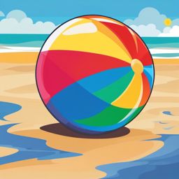 Beach Ball Clipart - Brightly colored beach ball bouncing on the sandy shore.  color clipart, minimalist, vector art, 