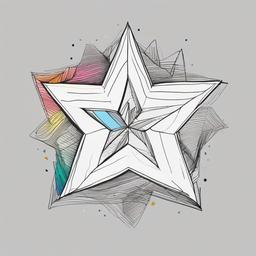 drawing of a star with a rainbow  minimal rough sketch scribbles,doodles,black and white