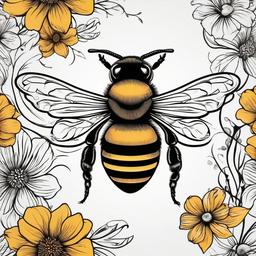 bee and flower tattoo  vector tattoo design