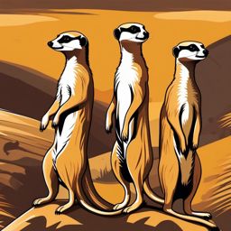 Meerkat Group Clip Art - Group of meerkats on sentry duty,  color vector clipart, minimal style