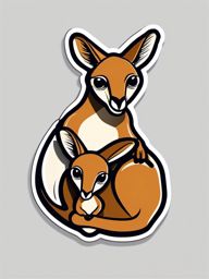 Kangaroo Sticker - A kangaroo with a joey peeking out from its pouch. ,vector color sticker art,minimal