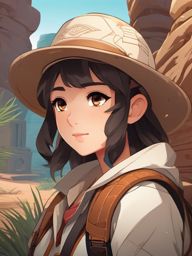 Adventurous archaeologist, exploring ancient ruins, deciphering cryptic hieroglyphics, and uncovering long-lost secrets.  front facing ,centered portrait shot, cute anime color style, pfp, full face visible
