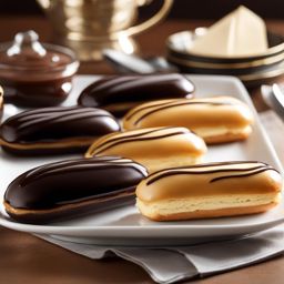 an elegant éclair filled with silky pastry cream and finished with glossy chocolate glaze. 