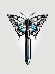 butterfly with knife tattoo  simple color tattoo, minimal, white background